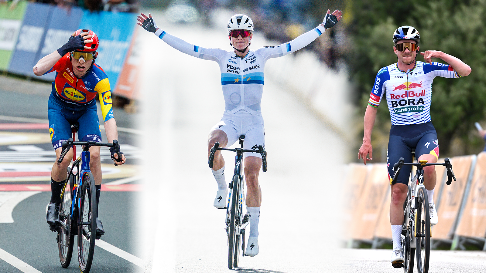 Mattias Skjelmose, Demi Vollering and Remco Evenepoel