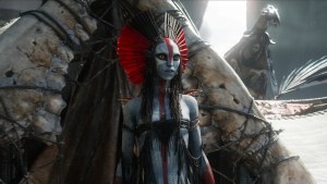 Oona Chaplin's Na'vi character Varang stands outside a tent in "Avatar: Fire and Ash"