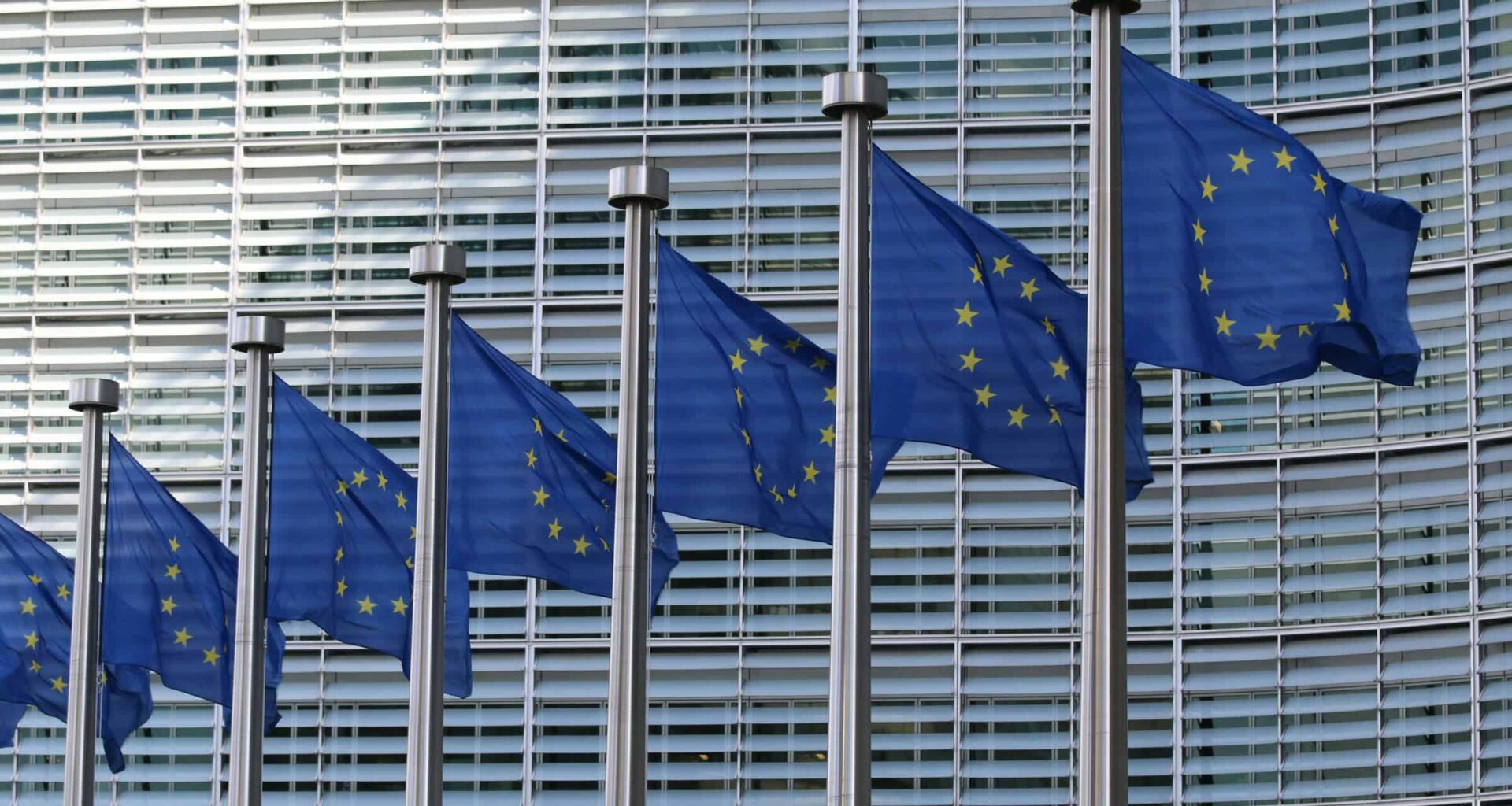 European Union flags outside the European Commission.