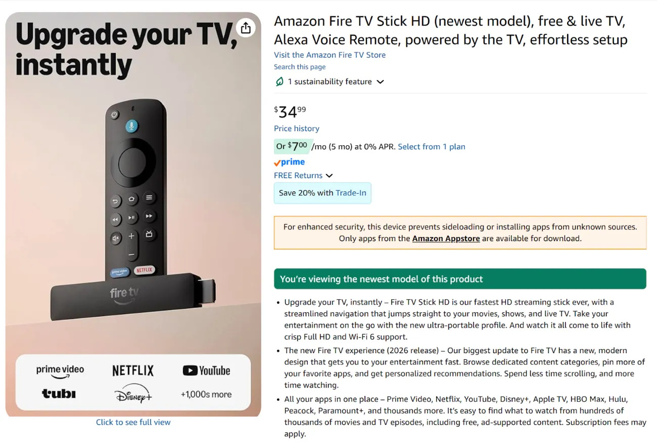 Fire TV Stick HD warning Fire TV Stick HD warning