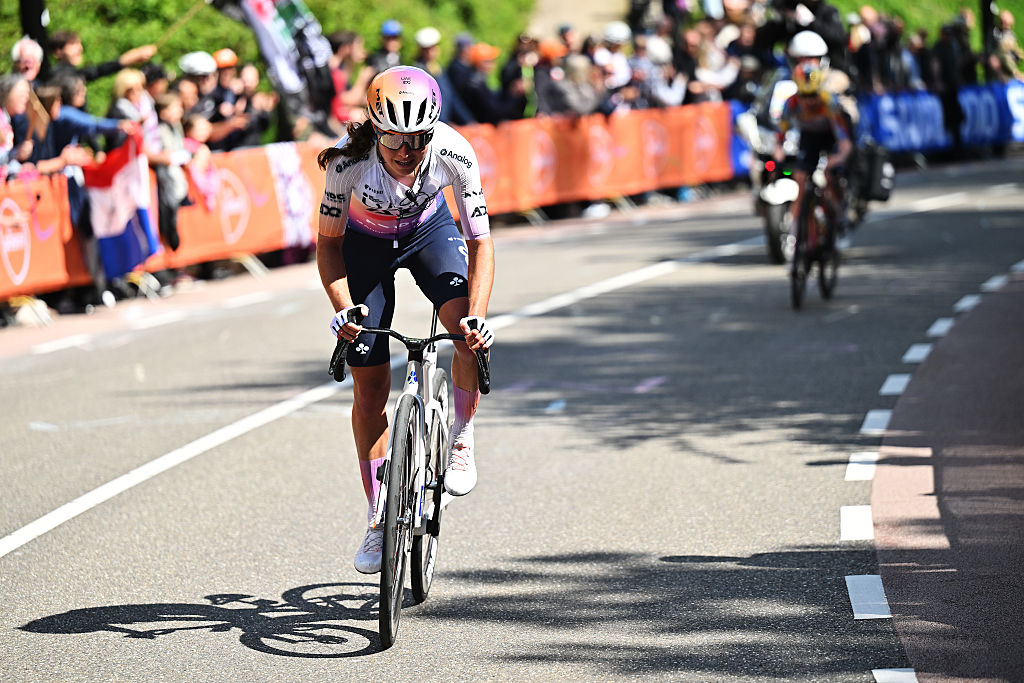 Paula Blasi of UAE Team ADQ attacks on the penultimate ascent of the Cauberg during the 12th Amstel Gold Race Ladies Edition 2026. (Photo by Luc Claessen/Getty Images)
