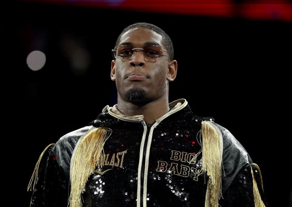 NEWARK, NEW JERSEY - APRIL 08: Jared Anderson of the United States takes the ring before the bout against George Arias of the Dominican Republic during their WBO International and WBC Heavyweight title match at Prudential Center on April 08, 2023 in Newark, New Jersey. (Photo by Elsa/Getty Images)