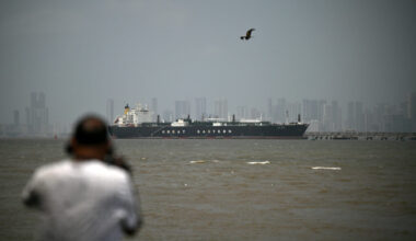 A tanker transporting liquefied petroleum gas is seen at a port in Mumbai, India, after passing through the Strait of Hormuz on April 1. Credit: Anadolu via Getty Images