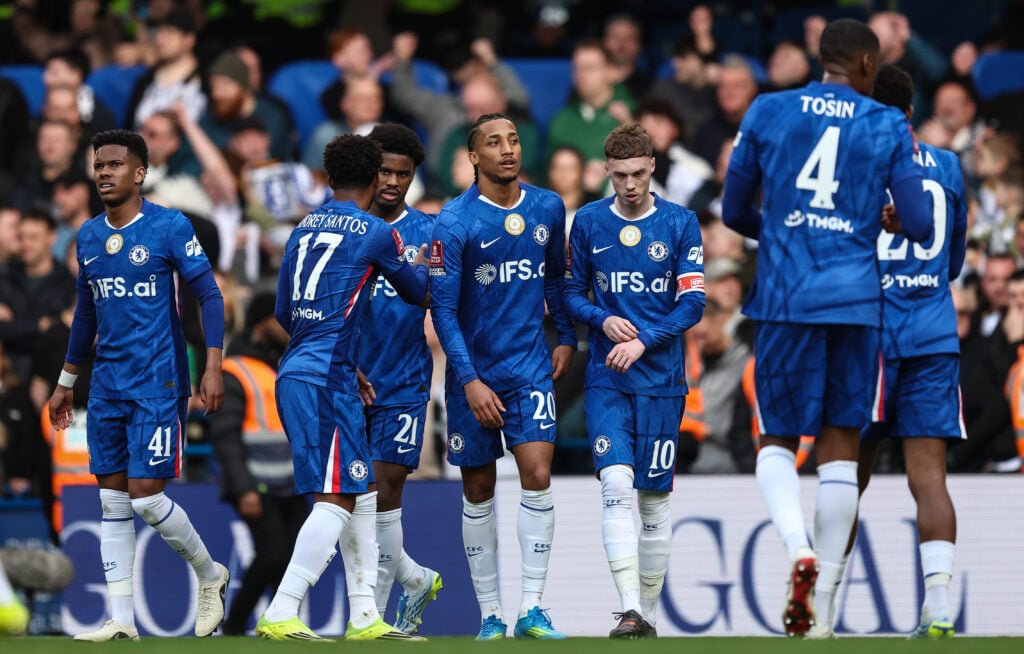 Chelsea's Joao Pedro (centre) celebrates scoring