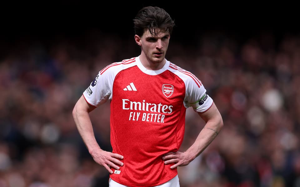 LONDON, ENGLAND - APRIL 11: Declan Rice of Arsenal  during the Premier League match between Arsenal and Bournemouth at Emirates Stadium on April 11, 2026 in London, England. (Photo by Justin Setterfield/Getty Images)