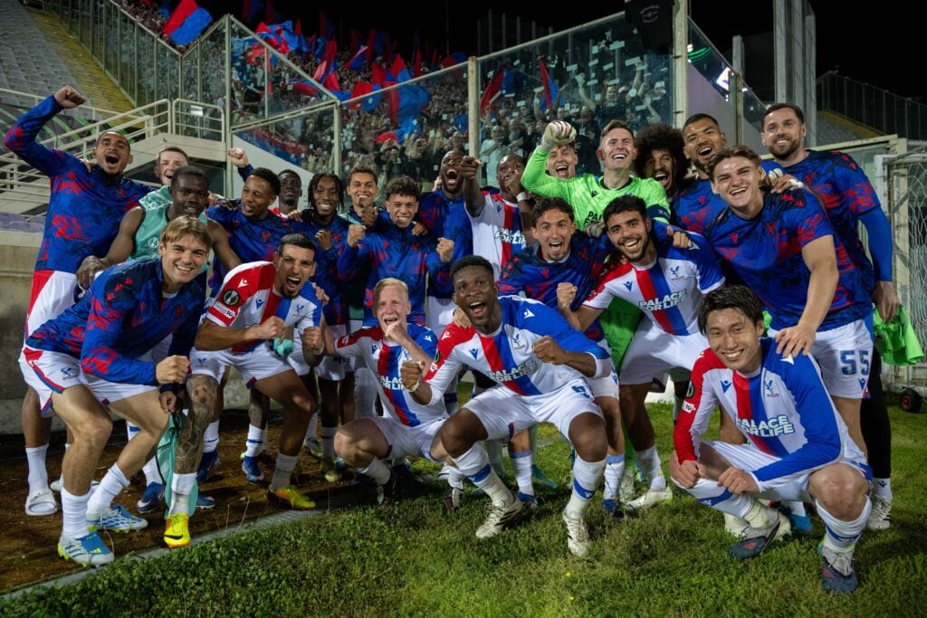 Crystal Palace players celebrate making the Conference League semi-finals