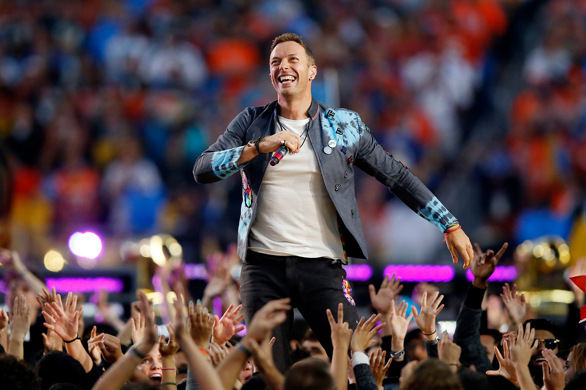 Star student: Coldplay’s Chris Martin performing at the Super Bowl in 2016