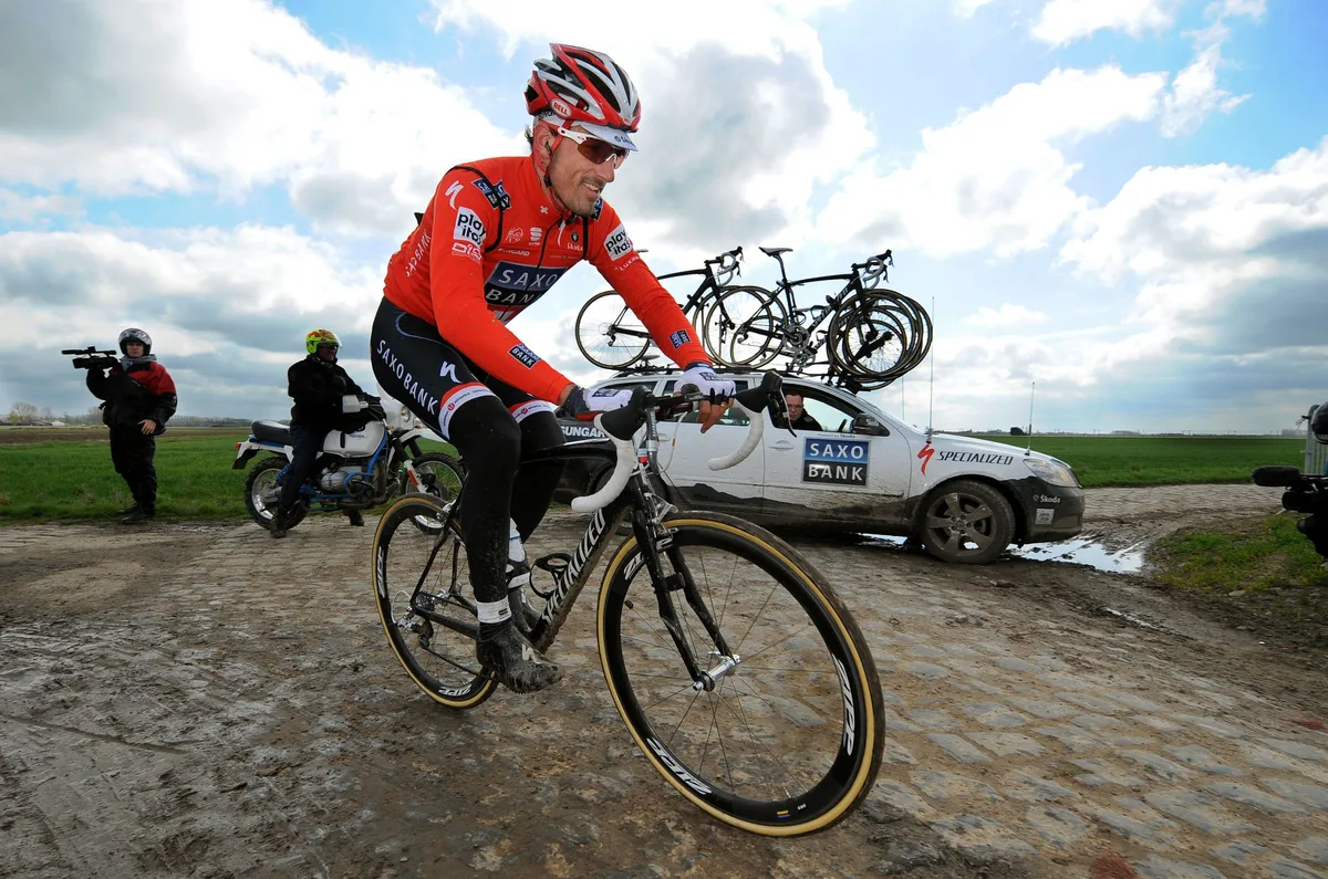 Cycling: Training Paris-Roubaix 2010Fabian Cancellara (Sui)/ Team Saxo Bank (Den)/Entrainement, Parijs, (C) Tim De Waele (Photo by Tim De Waele/Getty Images)