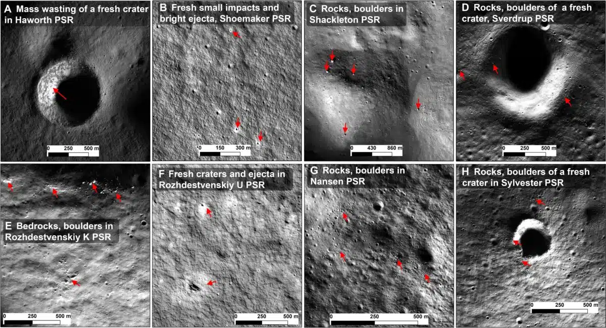 High Resolution Shadowcam Images Show Craters, Boulders, And Ejecta In Permanently Shadowed Lunar Regions
