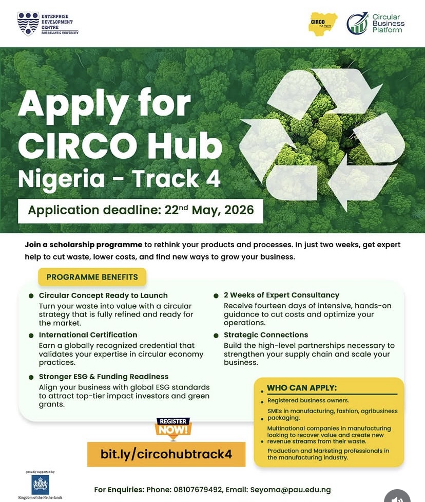 Call for Applications: CIRCO Hub Nigeria Track 4 (2-Week Circular Business