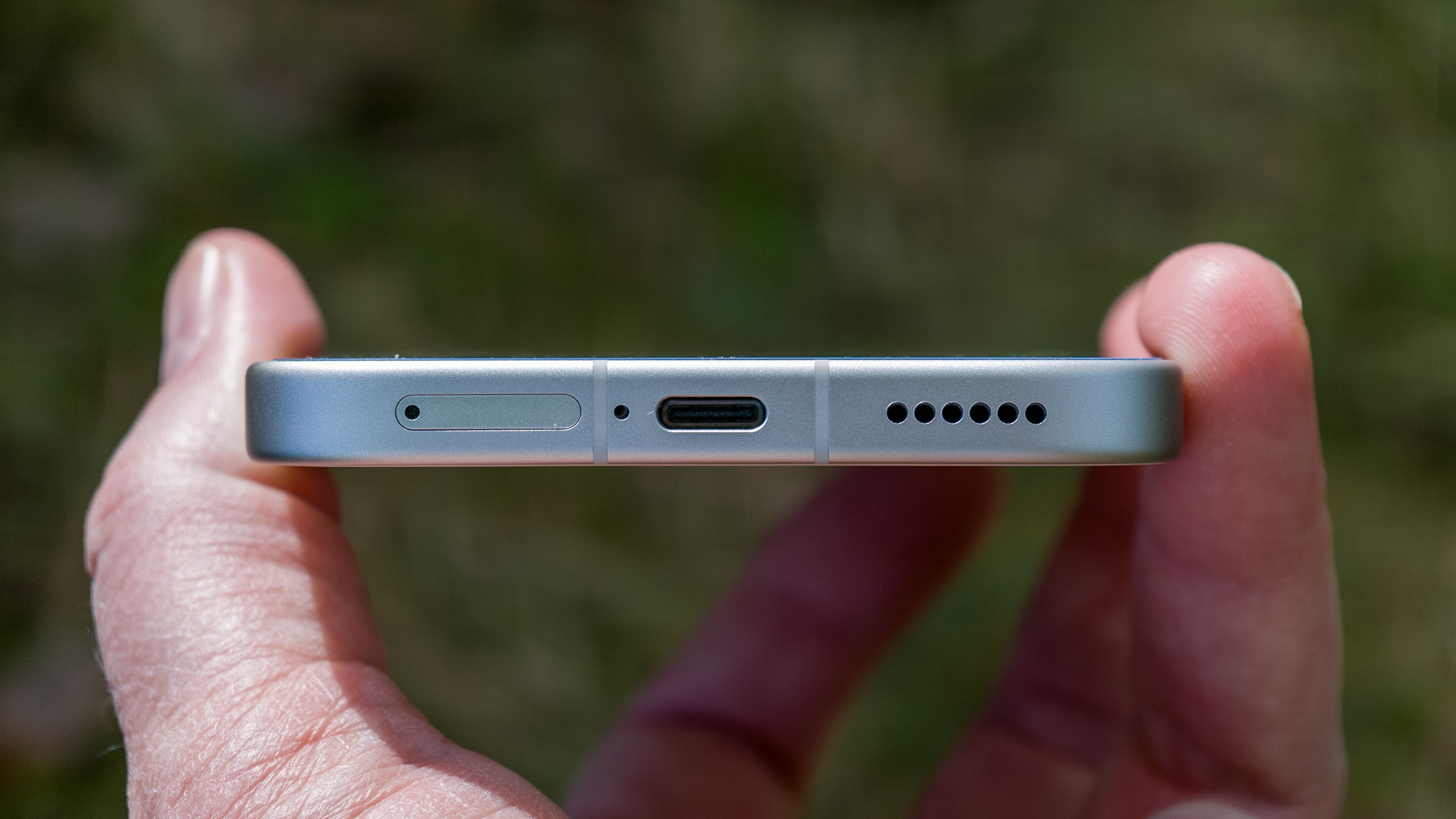 A close-up of the Honor 600's hardware in the white colorway