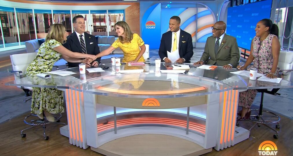 Jenna Bush Hager, Carson Daly, Savannah Guthrie, Craig Melvin, Al Roker, and Sheinelle Jones on the April 6, 2026, episode of NBC's 'Today.'