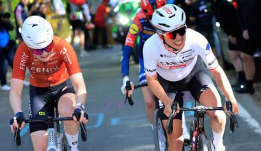 Kasia Niewiadoma-Phinney en route to third place at Li&egrave;ge-Bastogne-Li&egrave;ge Femmes