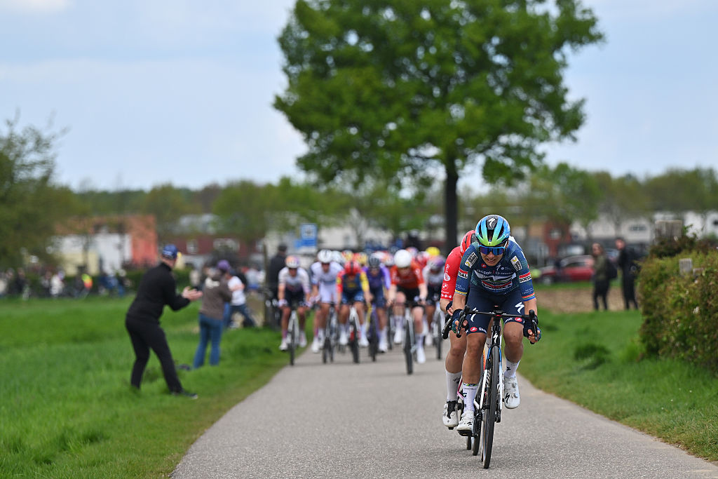 Ashleigh Moolman-Pasio (Team AG Insurance - Soudal) and Steffi H&auml;berlin (SD Worx-Protime) attack during the 12th Amstel Gold Race Ladies Edition 2026. (Photo by Luc Claessen/Getty Images)