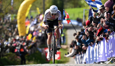 OUDENAARDE, BELGIUM - APRIL 05: Tadej Pogacar of Slovenia and UAE Team Emirates - XRG competes in the breakaway passing through the Paterberg cobblestones sector during the 110th Tour of Flanders - Ronde van Vlaanderen 2026 - Men's Elite a 278.6km one day race from Antwerp to Oudenaarde / #UCIWT / on April 05, 2026 in Oudenaarde, Belgium. (Photo by Dario Belingheri/Getty Images)