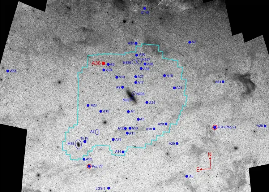 Location Of Andromeda Xxxvi (a36) Within The Satellite Distribution Of M31.