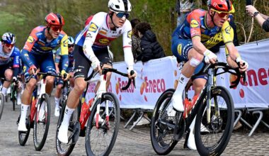 2026 Dwars Door Vlaanderen: Mads Pedersen (r) and Mathias Vacek (c) lead the Lidl-Trek string