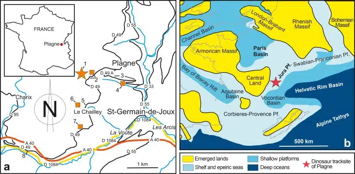 Map Highlighting The Plagne Tracksite In Eastern France And Its Paleogeographic Setting During The Late Jurassic.