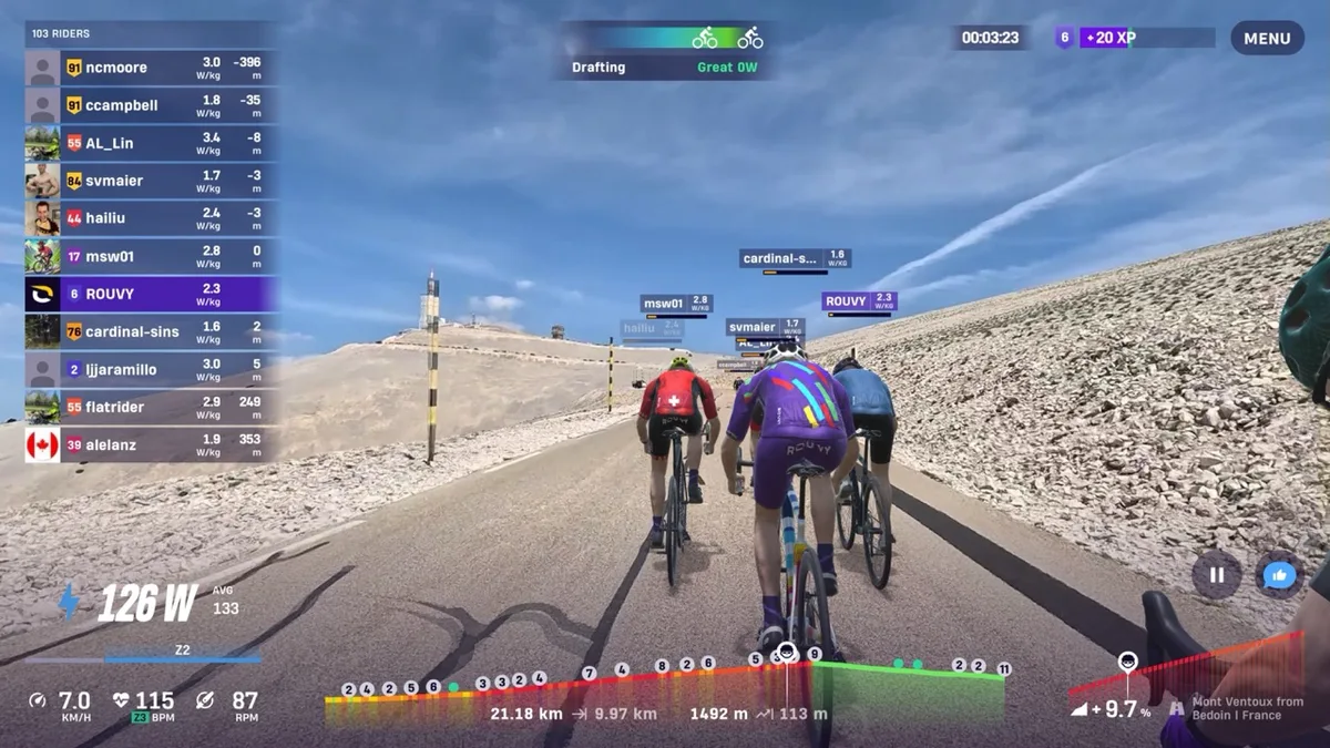Rouvy Mont Ventoux play back screenshot