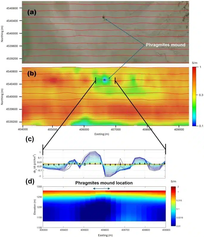 Multi Panel Data Identifies A Low Conductivity Anomaly Beneath The Mound.
