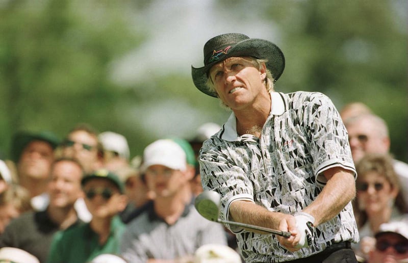 Greg Norman of Australia tees off on his final round at the 1996 Masters in Augusta, Georgia. Photograph: David Cannon/Allsport