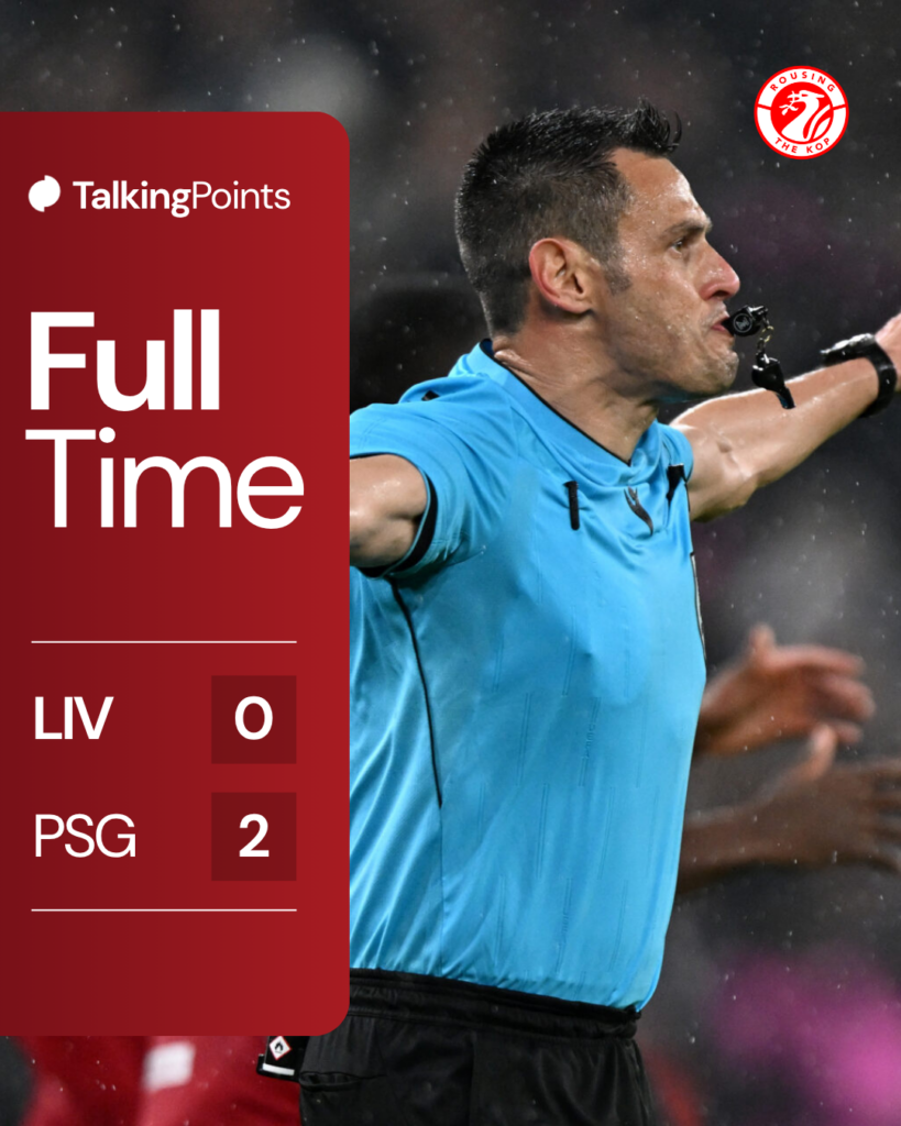 Referee Maurizio Mariani cancels a Liverpool penalty during the UEFA Champions League quarter-final against Paris Saint-Germain at Anfield (Credit: Getty Images/Liverpool FC).