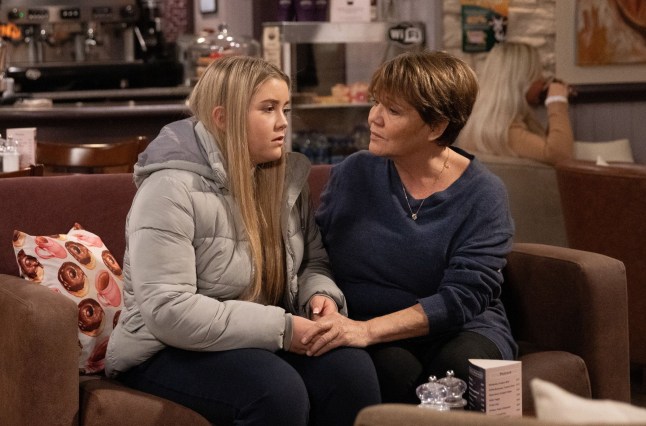 Brenda comforts Cathy in Emmerdale