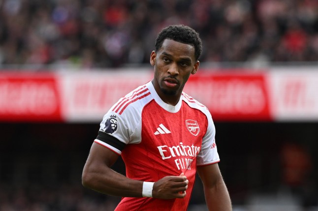LONDON, ENGLAND - OCTOBER 04: Jurrien Timber of Arsenal looks on during the Premier League match between Arsenal and West Ham United at Emirates Stadium on October 04, 2025 in London, England. (Photo by David Price/Arsenal FC via Getty Images)