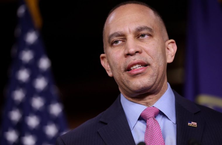 WASHINGTON, DC - FEBRUARY 04: U.S. House Minority Leader Hakeem Jeffries (D-NY) speaks at a press conference on Department of Homeland Security (DHS) funding at the U.S. Capitol on February 04, 2026 in Washington, DC. The Democratic leadership outlined their demands for ICE accountability as Congress debates funding legislation for the DHS ahead of next week's deadline. (Photo by Kevin Dietsch/Getty Images)
