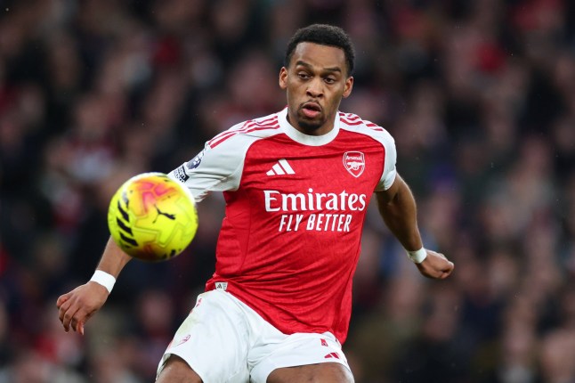 LONDON, ENGLAND - MARCH 01: Jurrien Timber of Arsenal during the Premier League match between Arsenal and Chelsea at Emirates Stadium on March 01, 2026 in London, England. (Photo by Marc Atkins/Getty Images)