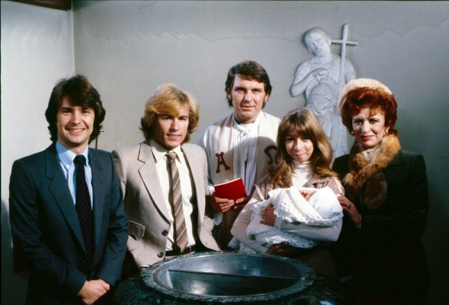 Editorial use only Mandatory Credit: Photo by ITV/Shutterstock (10553020ba) The christening of Nicholas Paul Tilsley. Paul Duncan (as Andy Rowlands), Christopher Quinten (as Brian Tilsley), Paul Seed (as Father Harris), Warren Jackson (as Nick Tilsley), Helen Worth (as Gail Tilsley) and Pat Phoenix (as Elsie Tanner) 'Coronation Street' TV Show - 1981 Coronation Street is a long running Television soap opera set in the fictional North of England town of Weatherfield. Created by Tony Warren. First broadcast on December 9th, 1960. Produced by ITV Granada.