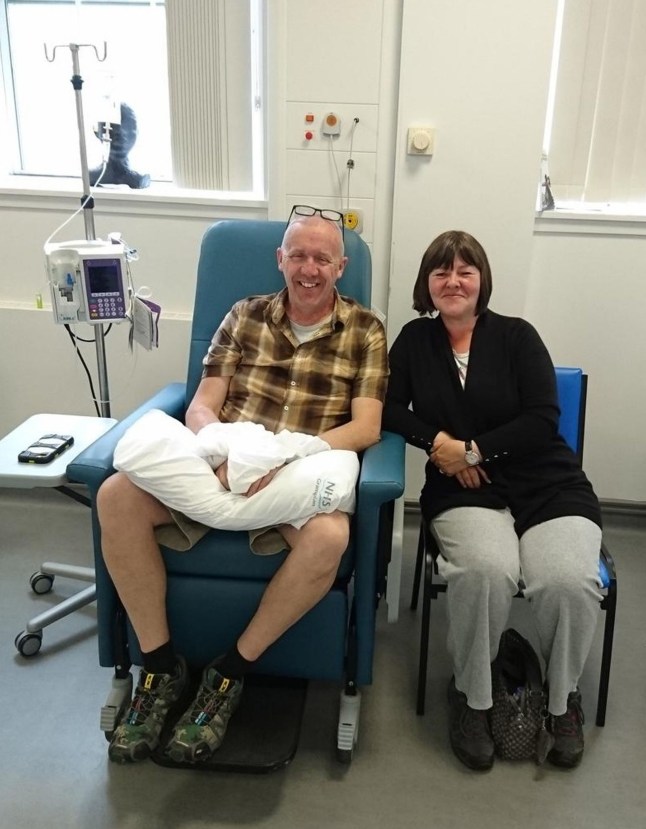Jeff Bradford and his wife Heidi in hospital in Bradford during his cancer treatment.