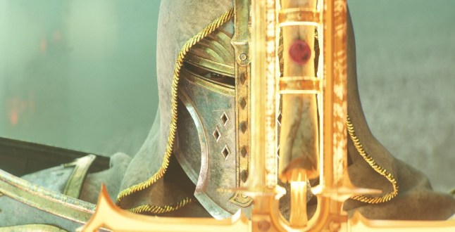 Diablo 4 Lord of Hatred cinematic trailer shot of masked paladin raising sword