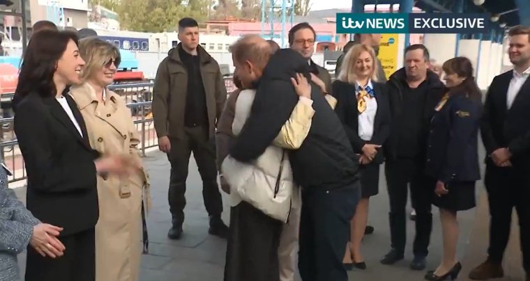 Grabs from ITV NEws Exclusive: Watch as Prince Harry arrives for a surprise visit in Ukraine. ITV News' Royal Editor @chrisshipitv joined the Duke of Sussex as he arrived in Kyiv this morning. Image: ITV News @itvnews