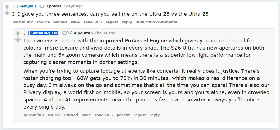 Samsung UK response on Reddit AMA Samsung UK response on Reddit AMA