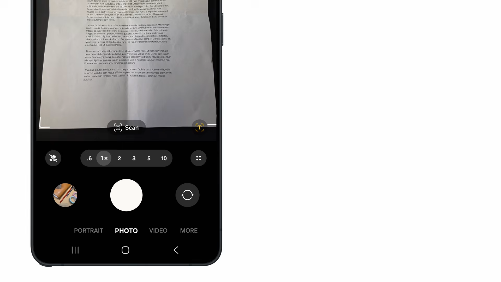 Scan option in the Samsung Camera app.