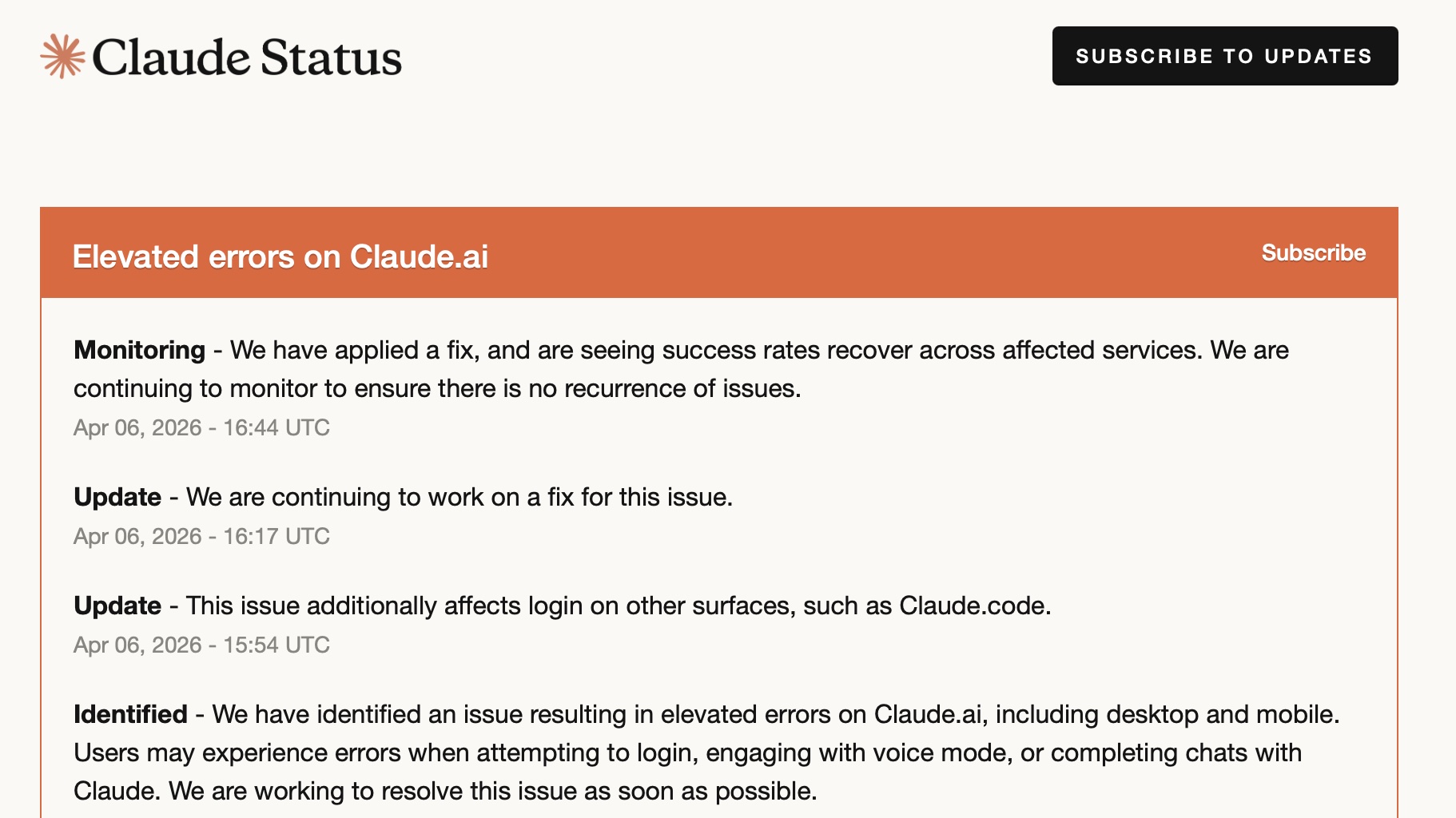 Claude Status Page