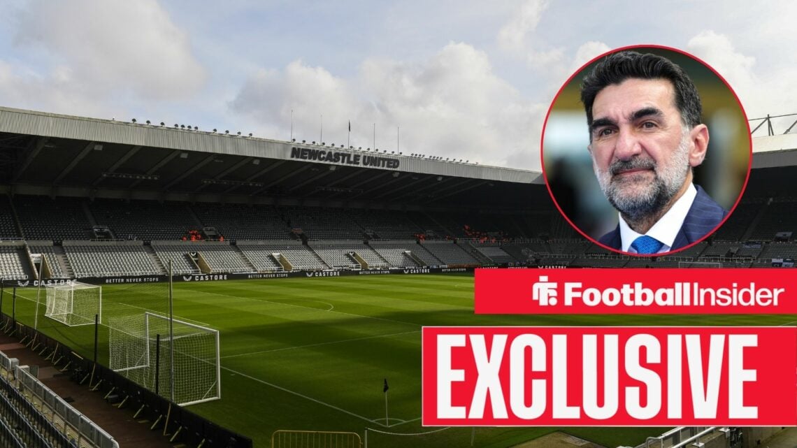 St James' Park alongside a circular inset of Newcastle United chairman Yasir Al-Rummayan