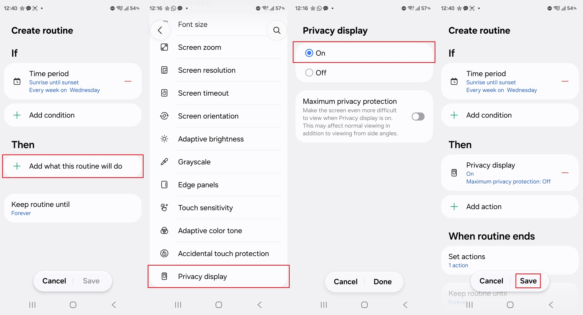 setting up privacy display commute routine