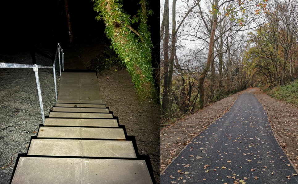 Steps at entrance to cycling and walking path at Cynwyd