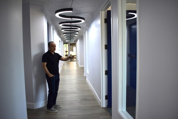 Hector Velazquez, who leads the project Business One Stop Shop (BOSS), shows the recently finished offices on the second floor of the BOSS building on 350 E Street, in Santa Rosa, on March 25, 2026. (Raquel Issenberg/La Prensa Sonoma)