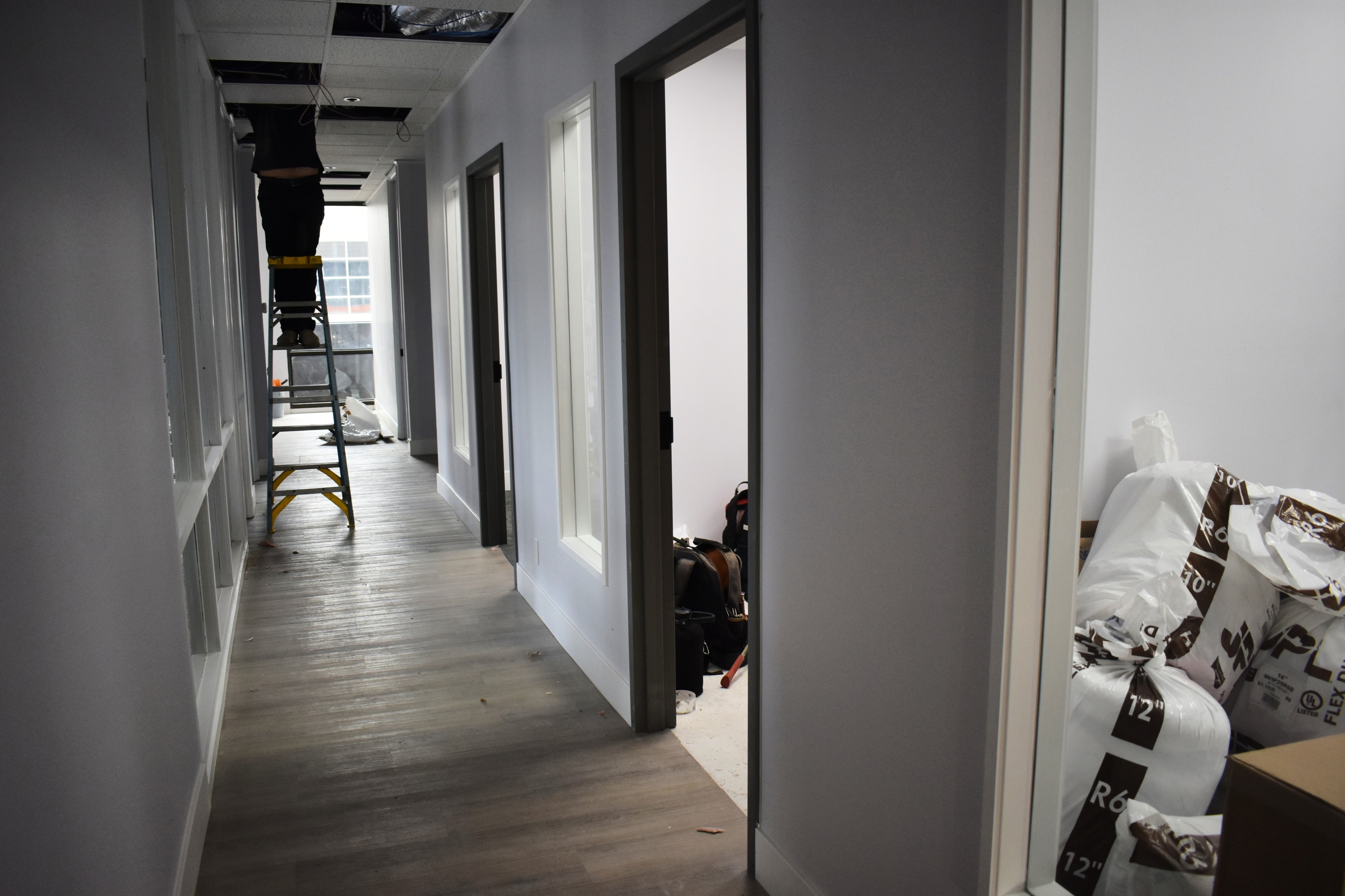 A construction workers on the second floor of the Business...