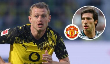 Borussia Dortmund star Julian Ryerson, Manchester United badge and Newcastle United midfielder Sandro Tonali - copyright TEAMtalk