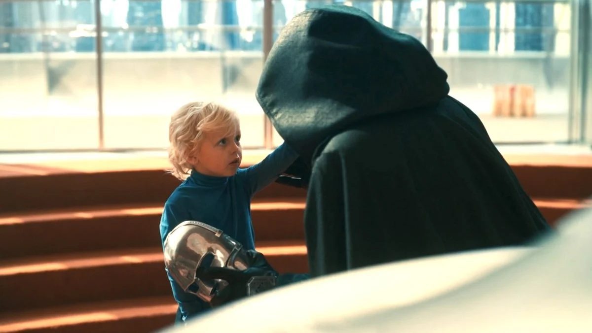 Franklin Richards touches Doctor Doom's unseen face in a mid-credits scene from The Fantastic Four: First Steps