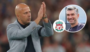 Arne Slot, Liverpool badge and Richard Hughes - copyright TEAMtalk