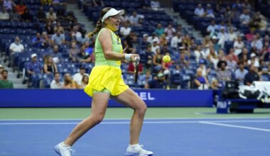 Jelena Ostapenko in action ahead of the WTA Linz Open.