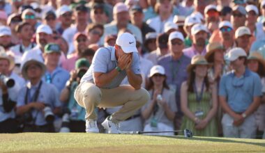 Apr 12, 2026; Augusta, Georgia, USA; Rory McIlroy celebrates after winning the Masters Tournament at Augusta National Golf Club. Mandatory Credit: Bill Streicher-Imagn Images