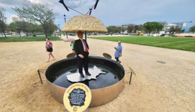 New sculpture of Trump with his ‘Golden Dome’ is up at National Mall and was created by Ben & Jerry’s co-founder