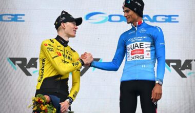 2026 Tirreno-Adriatico: runner-up Matteo Jorgenson (l) with winner Isaac del Toro on the final podium