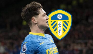 Wolves star Ladislav Krejci next to the Leeds United badge